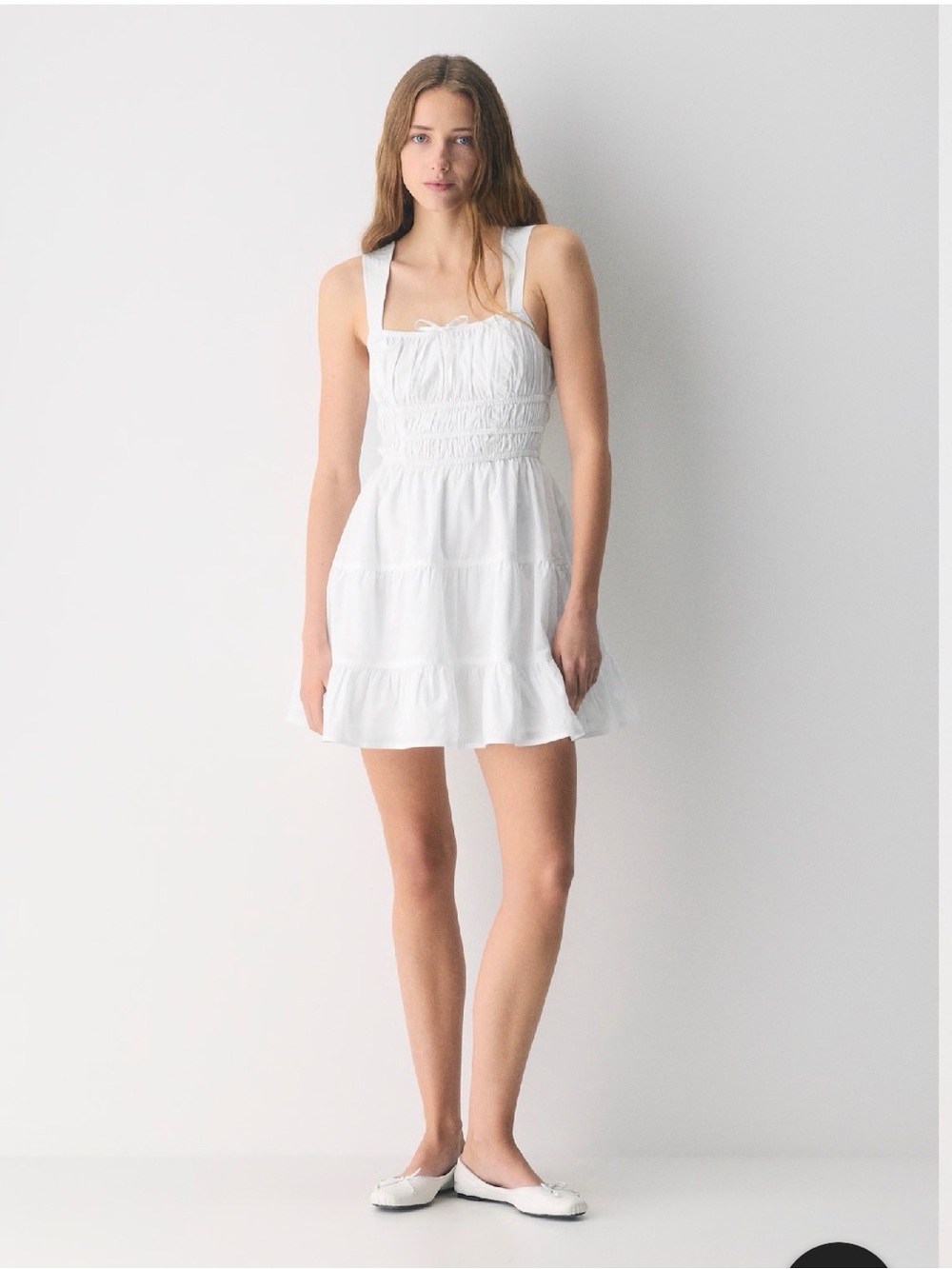 Aritzia White Smocked Tiered Mini Dress